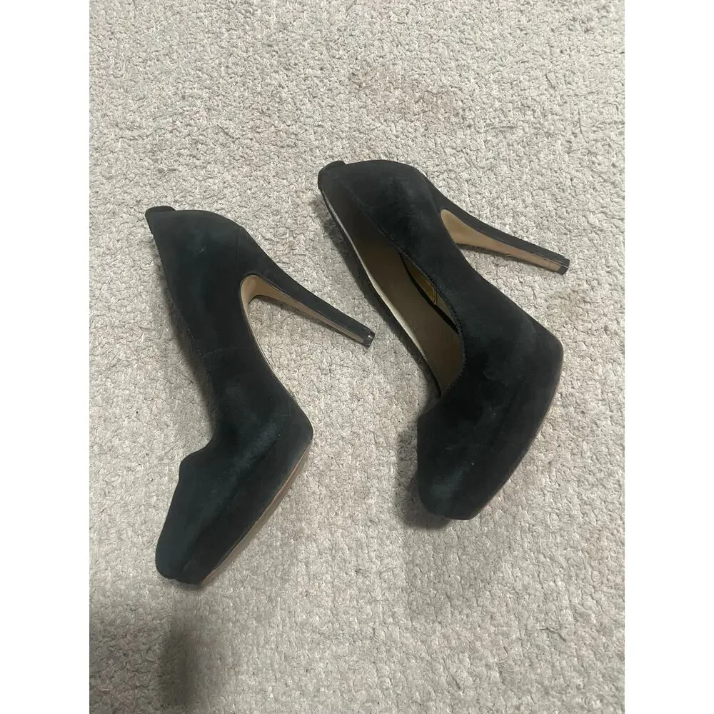 Michael Michael Kors Suede Pumps Heels Women's Size 7.5 M ST15G Leather Black